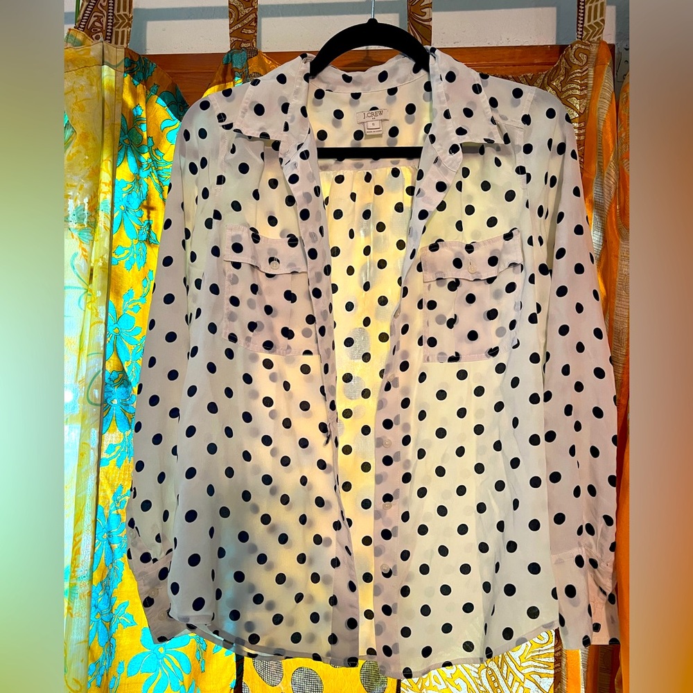 J. Crew Silk Polka Dot Shirt Blouse Size small silk Button Down